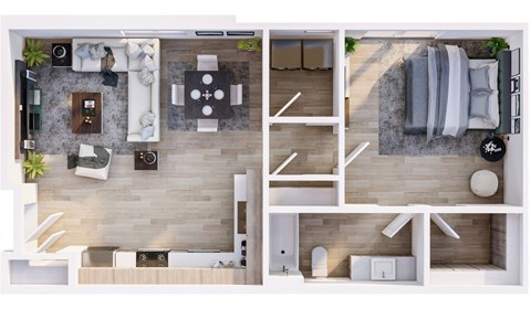 One Bedroom, One Bath Floor Plan at 2051 Apartments, Prescott
